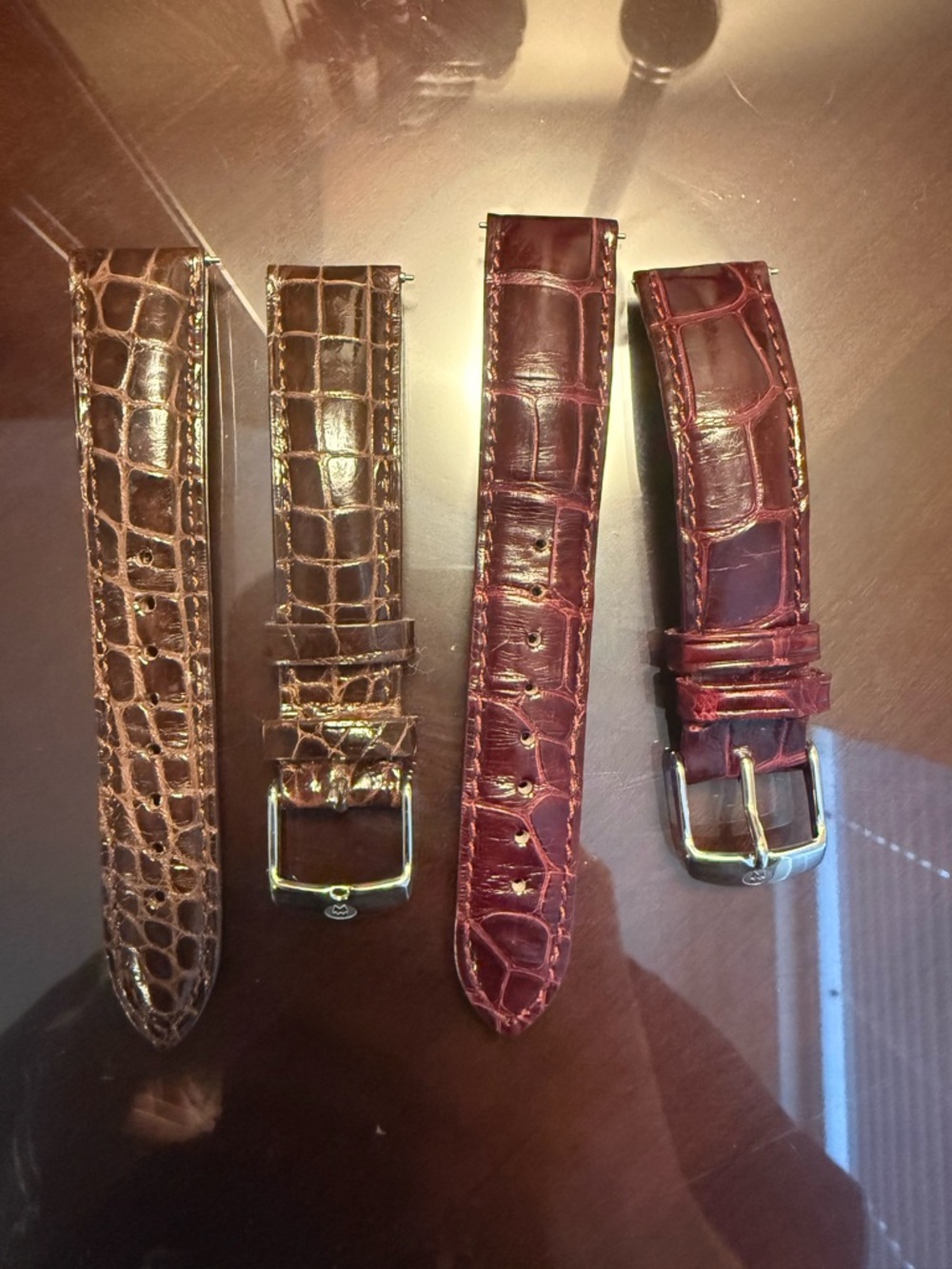 Michele Croc-Embossed Leather Watch Straps in Brown and Burgundy